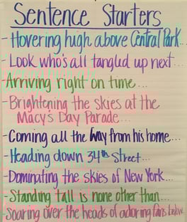 narrative, descriptive language, vocabulary, point of view/perspective, word referents, sentence starters